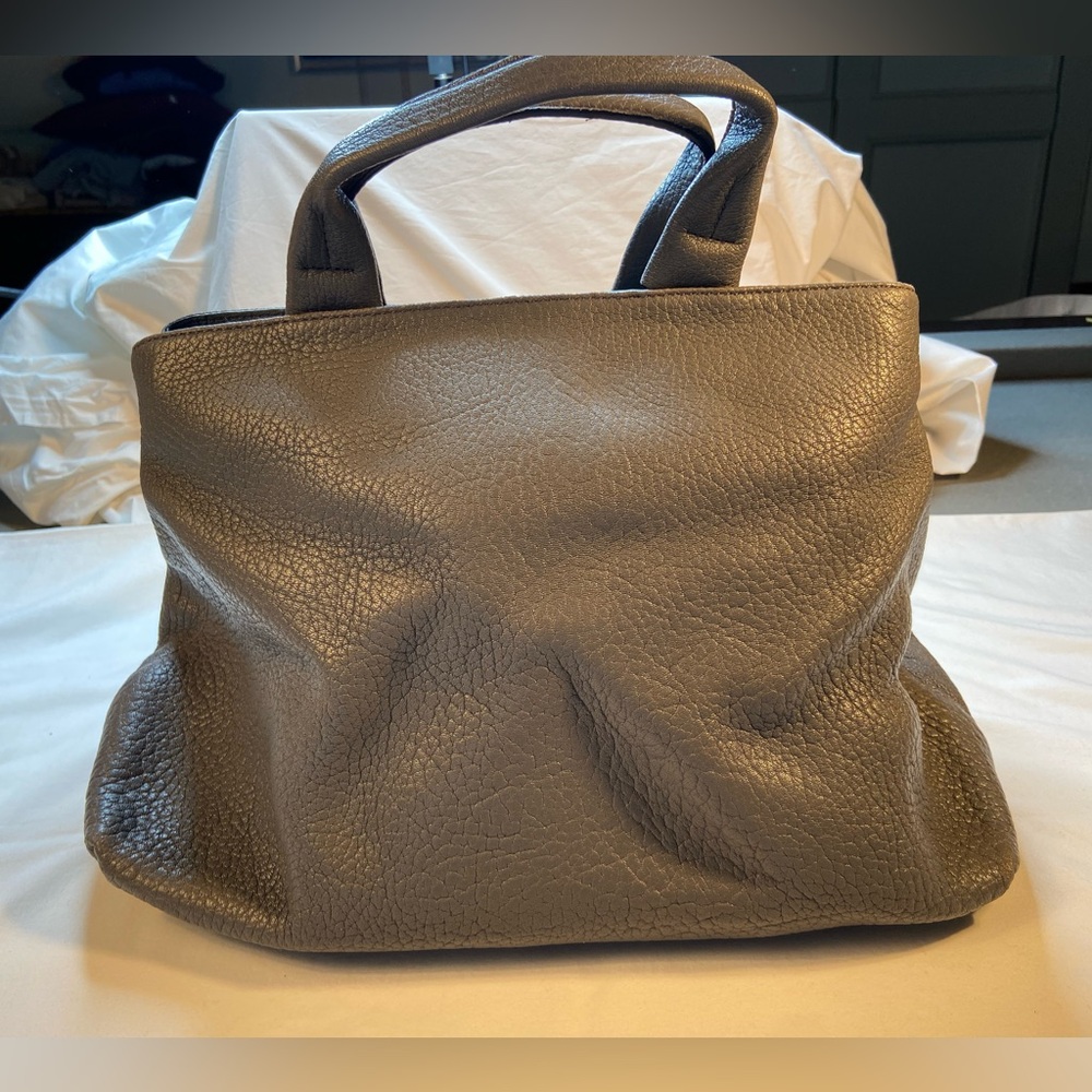 Milly Wythe Grey Leather Crossbody Satchel Purse Silver Tone Hardware - Picture 13 of 15